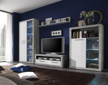 Pietra 120cm Modern Grey and White Gloss TV Cabinet with Wall Shelf - UK Luxury Furniture